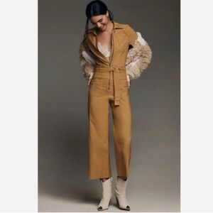 Anthropologie Camel Brown Utility Jumpsuit
